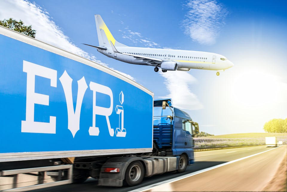 An Evri heavy goods vehicle on an airport runway