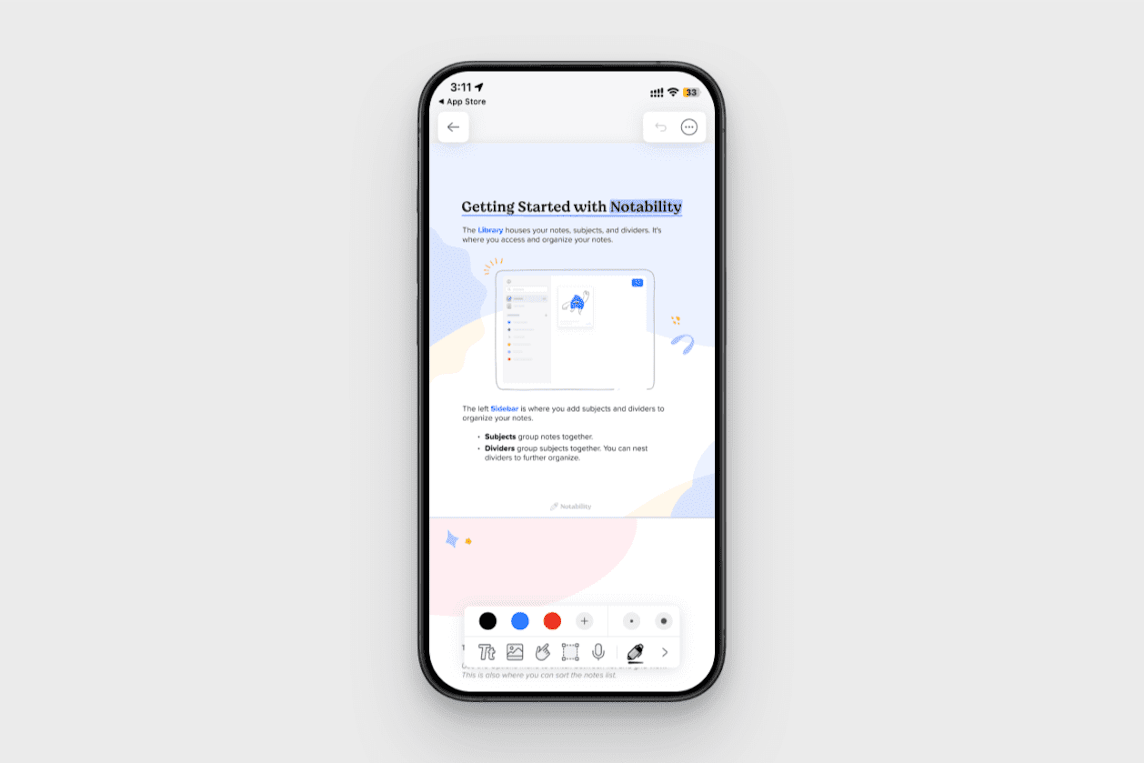 Notability's layout on iPhone