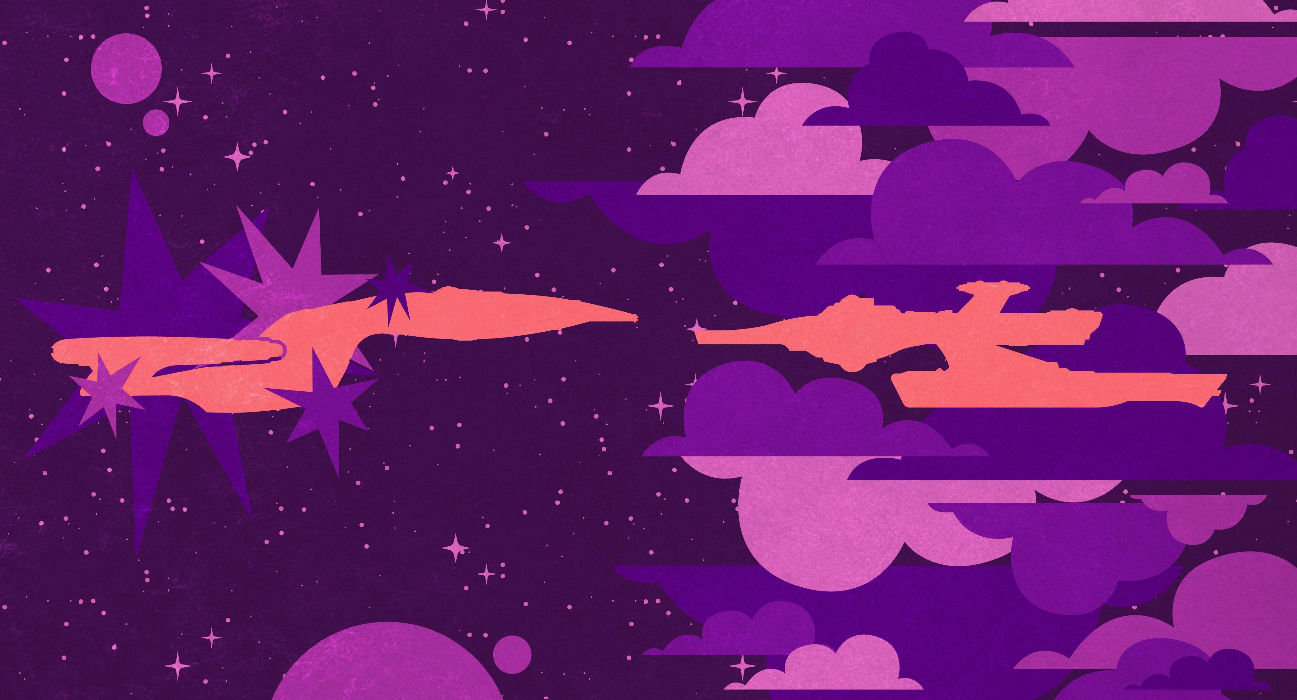 Graphic illustration of the Enterprise-D facing off another ship from The Next Generation episode 'Cause and Effect'